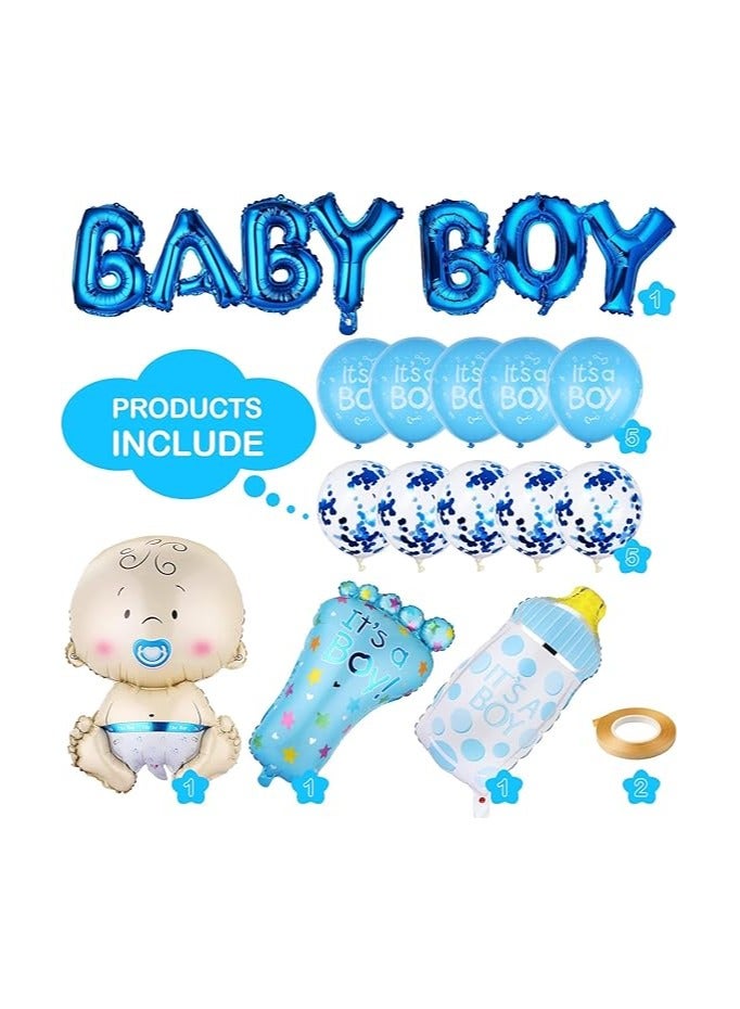 17PCS Baby Boy Balloons Blue, Foil & Latex with Confetti, Baby Shower & Gender Reveal Decoration - Image 2