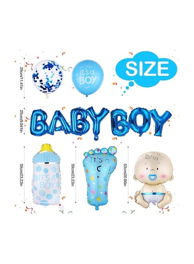 17PCS Baby Boy Balloons Blue, Foil & Latex with Confetti, Baby Shower & Gender Reveal Decoration - Image 3