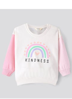 Bonfino Bonfino 100% Cotton French Terry Full Length Drop Shoulder Color Block Winter Wear Co-ord Set with Rainbow Print - White(9-24M)  - Image 2