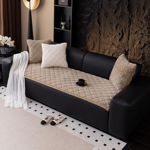 XSlive Faux Fur Couch Cover for Dogs Washable Soft Fuzzy Thick Pet Couch Covers for 3 Cushion Sofa Pet Friendly Anti Slip Plaid Sofa Cover Dog Mat Camel28x59 - Image 3