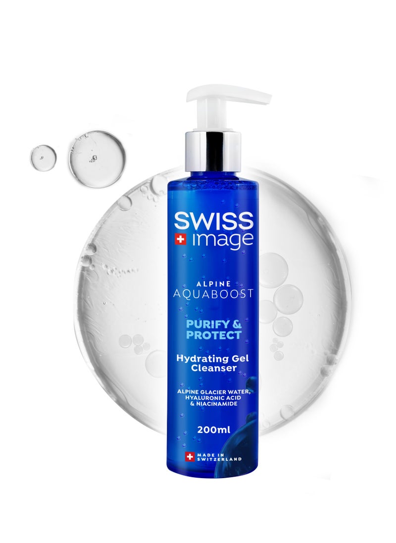 SWISS image Aquaboost Hydrating Gel Cleanser With Hyaluronic Acid And Niacinamide  200 Ml Oil-Free, Deeply Hydrates, Plumps And Brightens Skin Lightweight, Non-Drying Formula For All Skin Types Swiss Made  - Image 1