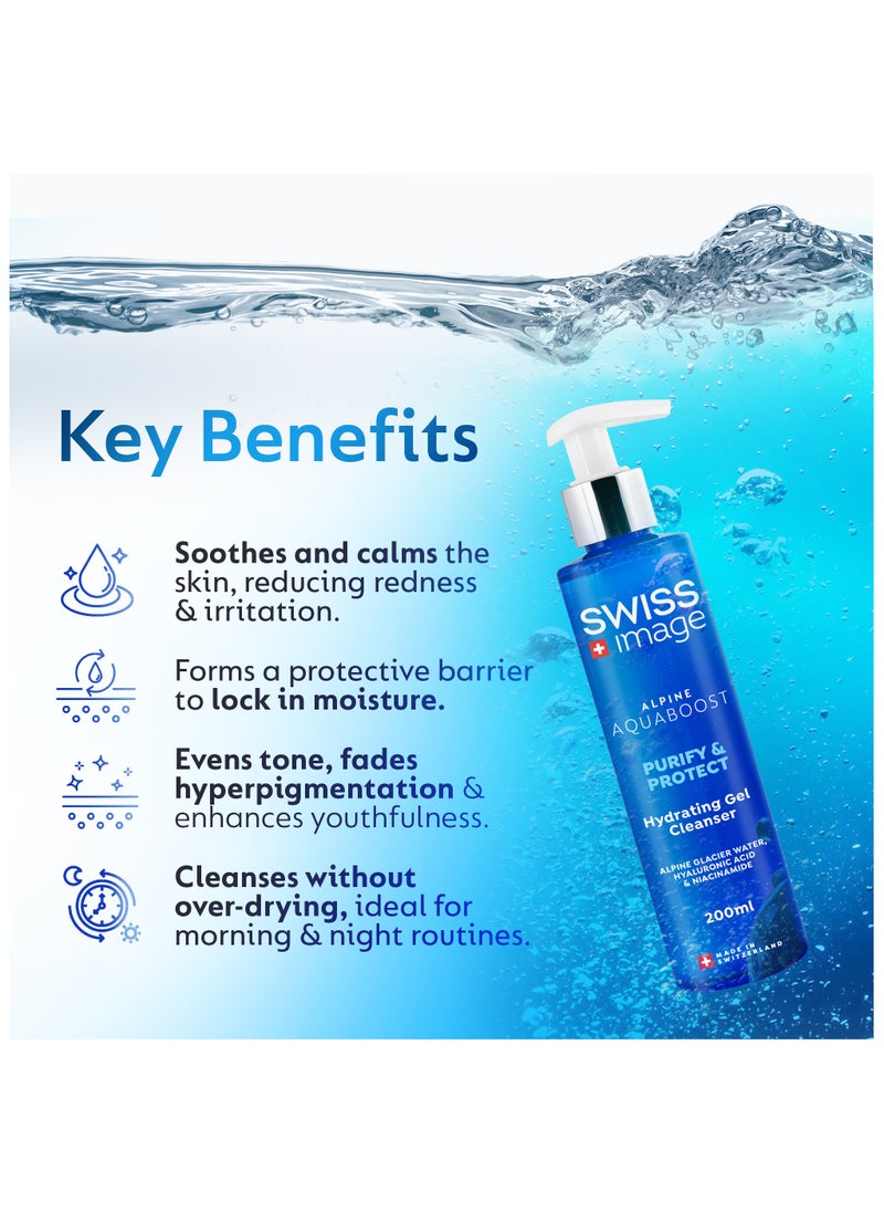 SWISS image Aquaboost Hydrating Gel Cleanser With Hyaluronic Acid And Niacinamide  200 Ml Oil-Free, Deeply Hydrates, Plumps And Brightens Skin Lightweight, Non-Drying Formula For All Skin Types Swiss Made  - Image 4