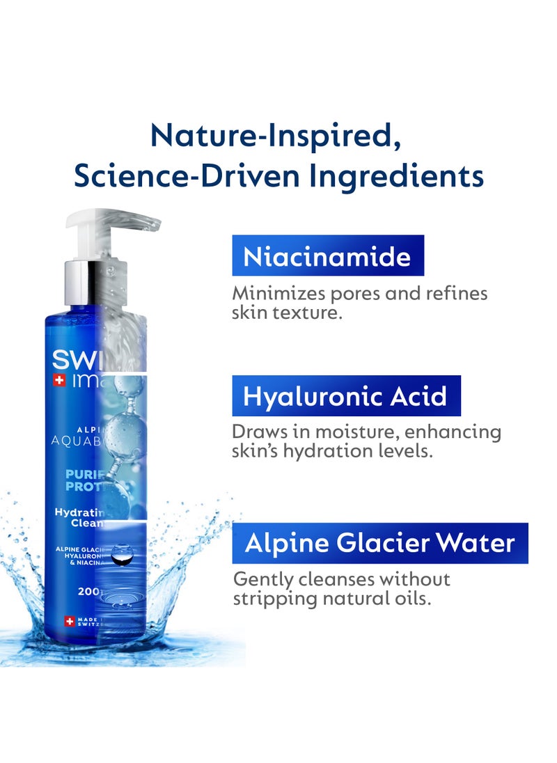 SWISS image Aquaboost Hydrating Gel Cleanser With Hyaluronic Acid And Niacinamide  200 Ml Oil-Free, Deeply Hydrates, Plumps And Brightens Skin Lightweight, Non-Drying Formula For All Skin Types Swiss Made  - Image 3