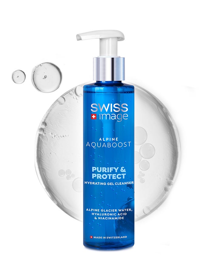 SWISS image Aquaboost Hydrating Gel Cleanser With Hyaluronic Acid And Niacinamide  200 Ml Oil-Free, Deeply Hydrates, Plumps And Brightens Skin Lightweight, Non-Drying Formula For All Skin Types Swiss Made - Image 1