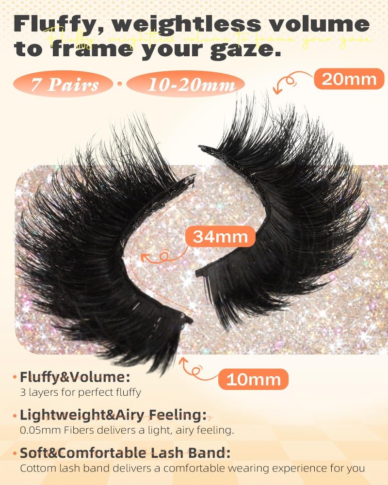 Boahankuke Mink Lashes 20MM Full False Eyelashes Thick Dramatic Cat Eyelashes 10D Big Wispy Fake Lashes D Curvature Volume Eye Lashes Long 7 Pairs Strip Lashes with Soft Cotton Band - Image 2