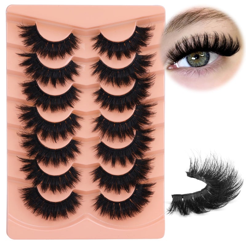 Boahankuke Mink Lashes 20MM Full False Eyelashes Thick Dramatic Cat Eyelashes 10D Big Wispy Fake Lashes D Curvature Volume Eye Lashes Long 7 Pairs Strip Lashes with Soft Cotton Band - Image 1