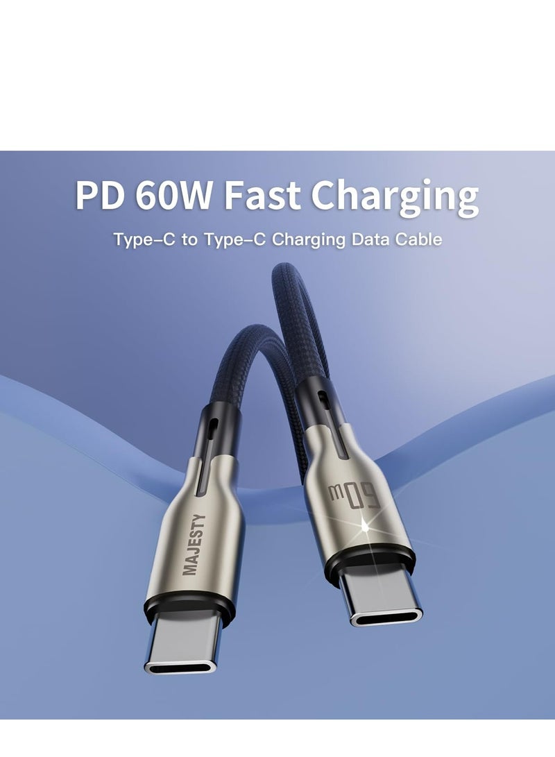 Majesty USB-C to USB-C Cable Nylon Braided 60W (20V/3A) - Zinc Alloy Fast Charging for iPhone 15, MacBook Pro/Air, Galaxy S24 Ultra, Huawei - 1M - Image 3