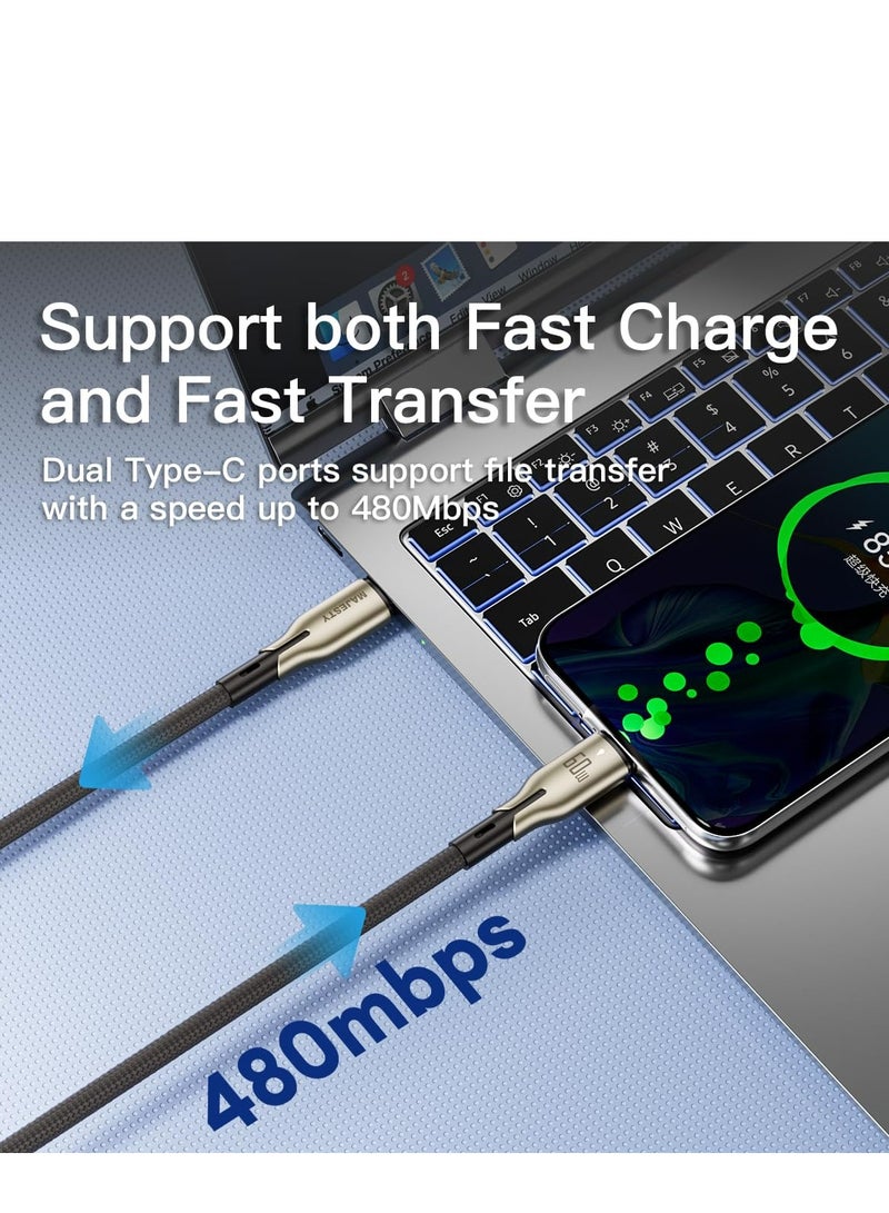 Majesty USB-C to USB-C Cable Nylon Braided 60W (20V/3A) - Zinc Alloy Fast Charging for iPhone 15, MacBook Pro/Air, Galaxy S24 Ultra, Huawei - 1M - Image 4