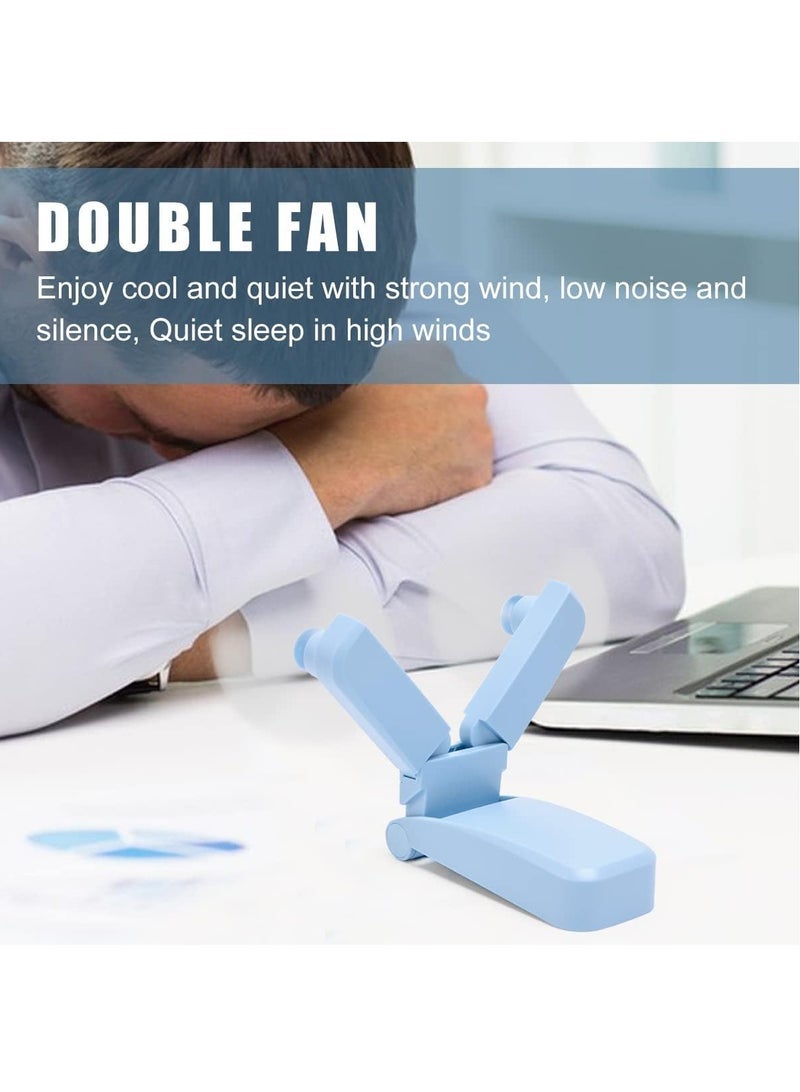 إسكدنيا مروحة محمولة باليد، مروحة كيس شخصية صغيرة قابلة للشحن عبر USB، مراوح يدوية للنساء والفتيات للاستخدام في الخارج والسفر، رأسان مزدوجان بسرعتين وتيار هواء قوي (أزرق) - Image 3