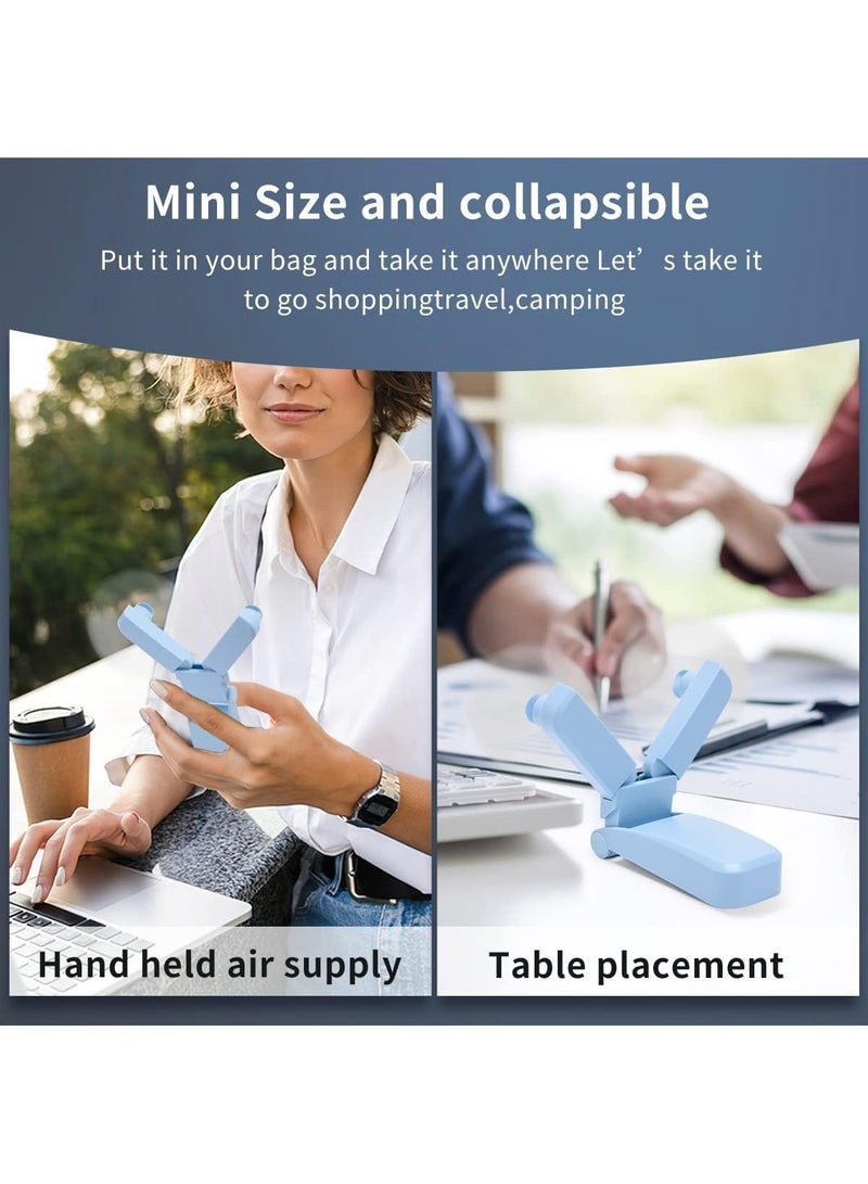 إسكدنيا مروحة محمولة باليد، مروحة كيس شخصية صغيرة قابلة للشحن عبر USB، مراوح يدوية للنساء والفتيات للاستخدام في الخارج والسفر، رأسان مزدوجان بسرعتين وتيار هواء قوي (أزرق) - Image 4