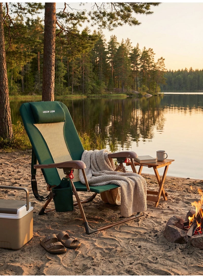 جرين ليون كرسي تخييم قابل للتعديل، مساند ذراع قوية ومسند رأس مدمج، قدرة تحمل 100 كجم، حاملة مشروبات معزولة، إطار فولاذي معزز، استرخاء قابل للتعديل بزاوية 130°، تصميم قابل للطوي بسرعة - Image 3