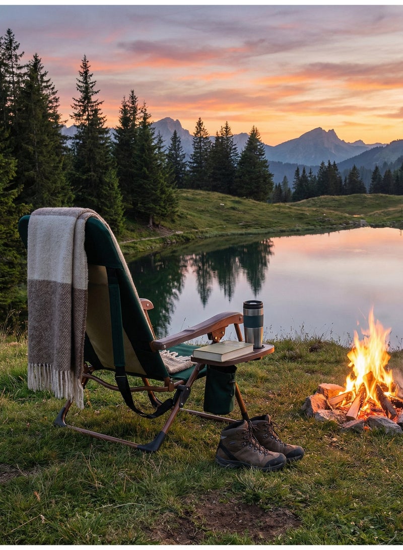 جرين ليون كرسي تخييم قابل للتعديل، مساند ذراع قوية ومسند رأس مدمج، قدرة تحمل 100 كجم، حاملة مشروبات معزولة، إطار فولاذي معزز، استرخاء قابل للتعديل بزاوية 130°، تصميم قابل للطوي بسرعة - Image 5