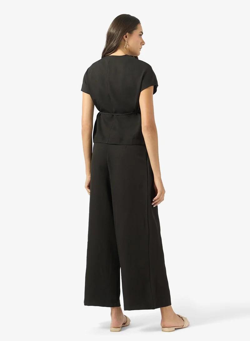 Ginger Tie Up Detail Top & Wide Leg Pant Coord Set