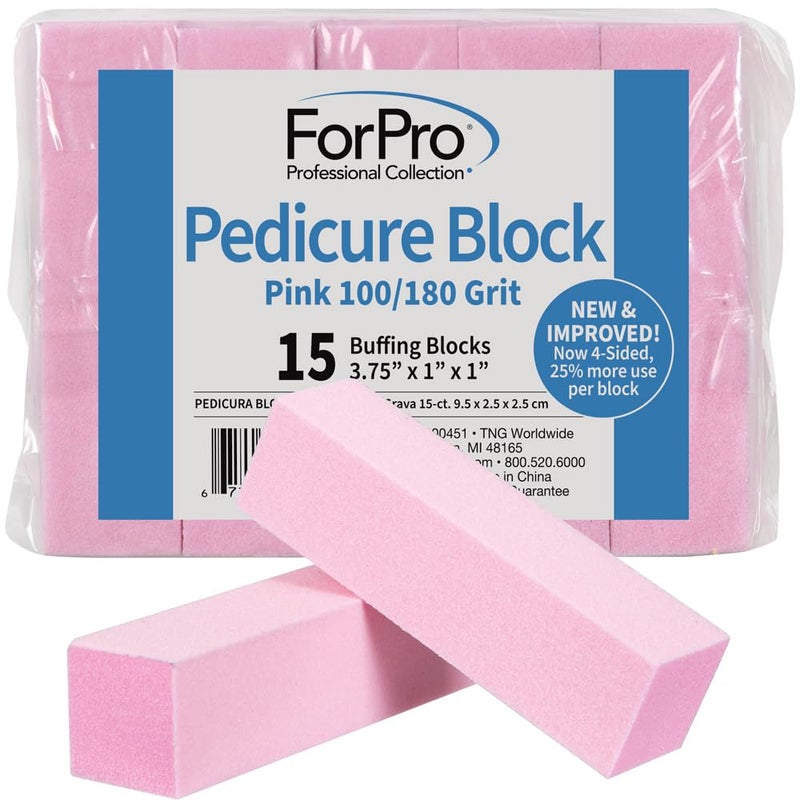 ForPro Professional Collection ForPro Professional Collection Pink Pedicure Block 100180 Grit ThreeSided Pedicure Nail Buffer 375 L x 1 W x 1 H 15Count