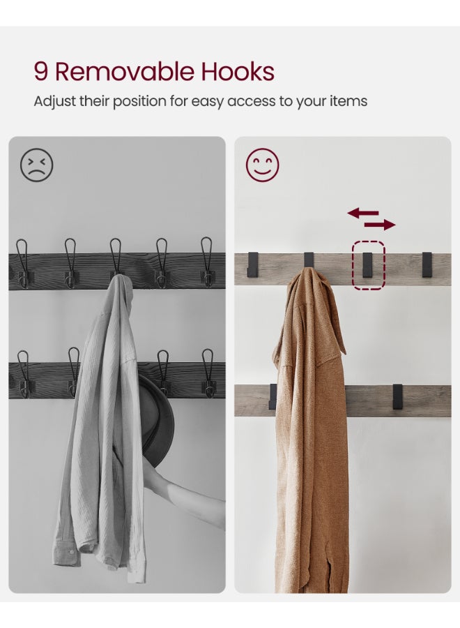 VASAGLE حامل المعاطف VASAGLE، حامل معاطف مع مقعد لتخزين الأحذية، تصميم 4 في 1، مع 9 خطافات قابلة للإزالة، سكة ملابس، للمدخل، المدخل، 34 x 72 x 183 سم، صناعي، رمادي وأسود - Image 5