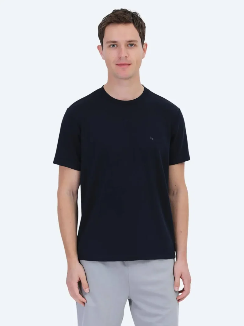 كيب تيشيرت أزرق داكن سادة برقبة دائرية