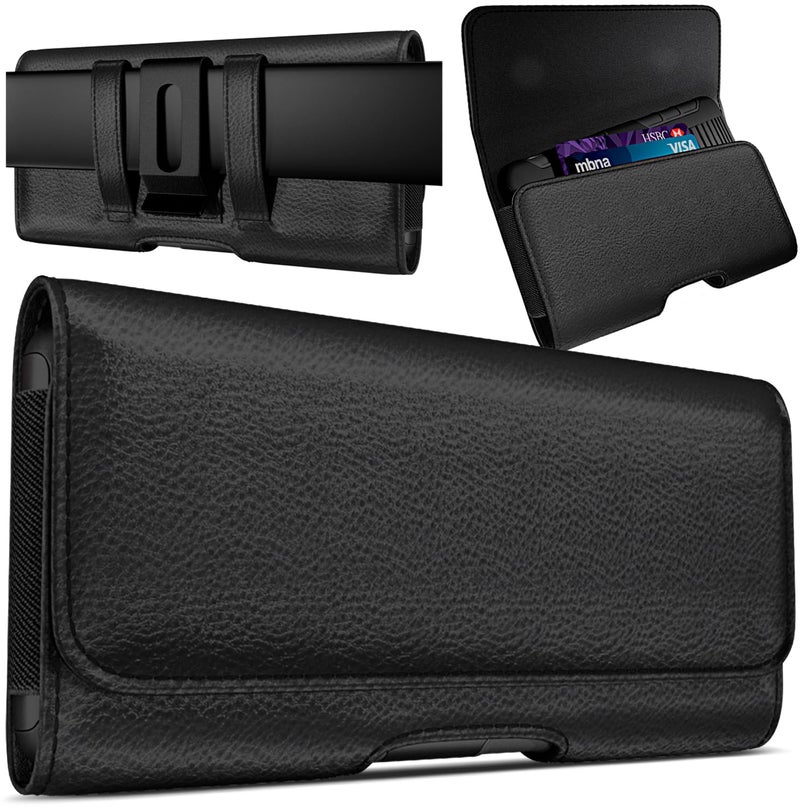 PiTau Holster for iPhone Pro Max and Plus Models (17 16 15 14 13 12 11 Xs Max) - Cell Phone Belt Holder Case with Clip, ID Credit Card Slot Pouch Cover, Large Black - Image 1