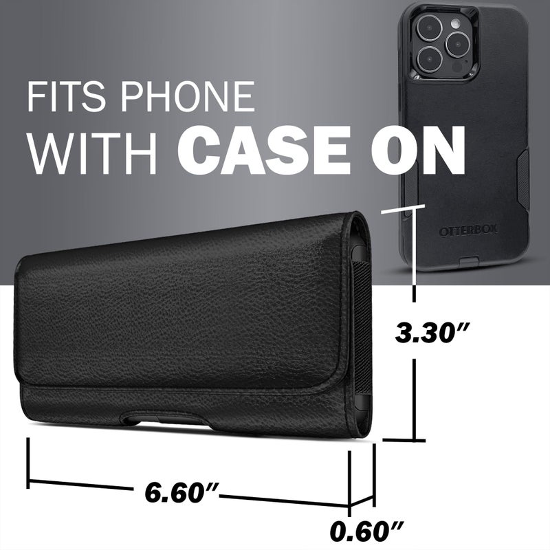 PiTau Holster for iPhone Pro Max and Plus Models (17 16 15 14 13 12 11 Xs Max) - Cell Phone Belt Holder Case with Clip, ID Credit Card Slot Pouch Cover, Large Black - Image 2