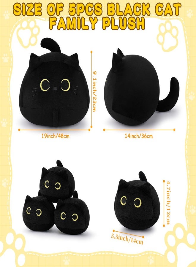Auspicious beginning 19'' Black Cat Plush 5PCS Cat Family PlushToys,Cute Black Cat Mommy Cat with 4 Baby Kittens Cat Plushies for Kids, Kawaii Birthday Gifts for Kids Boys Girls - Image 2