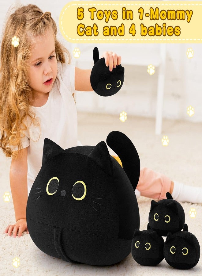 Auspicious beginning 19'' Black Cat Plush 5PCS Cat Family PlushToys,Cute Black Cat Mommy Cat with 4 Baby Kittens Cat Plushies for Kids, Kawaii Birthday Gifts for Kids Boys Girls - Image 4