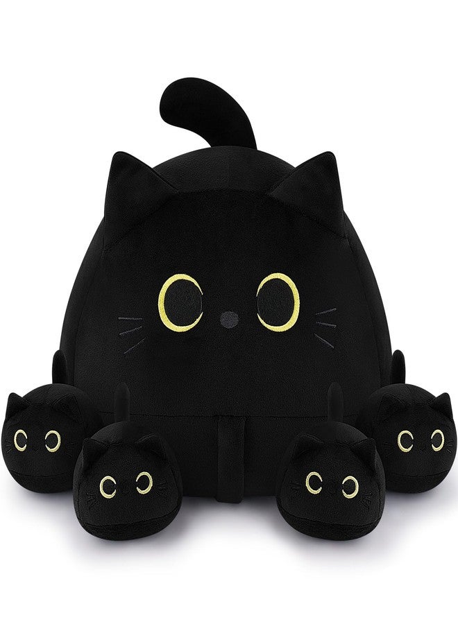 Auspicious beginning 19'' Black Cat Plush 5PCS Cat Family PlushToys,Cute Black Cat Mommy Cat with 4 Baby Kittens Cat Plushies for Kids, Kawaii Birthday Gifts for Kids Boys Girls - Image 1