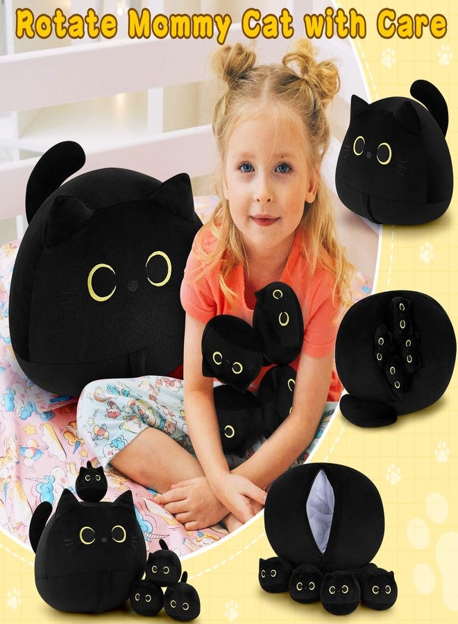 Auspicious beginning 19'' Black Cat Plush 5PCS Cat Family PlushToys,Cute Black Cat Mommy Cat with 4 Baby Kittens Cat Plushies for Kids, Kawaii Birthday Gifts for Kids Boys Girls - Image 3