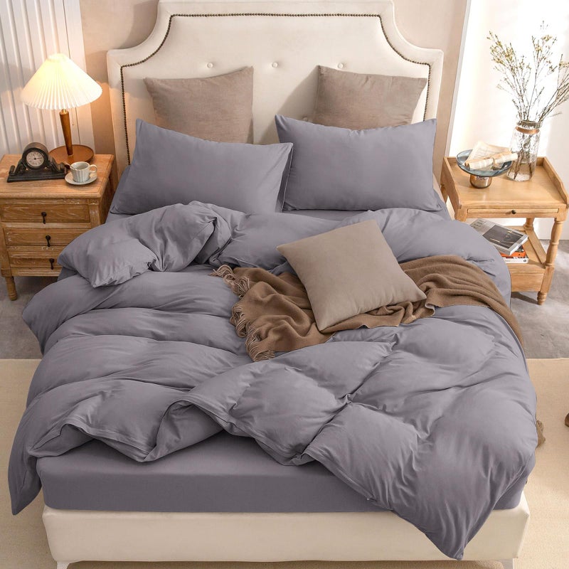 PURE ERA PURE ERA Jersey Knit Duvet Cover Set 100% T-Shirt Cotton Super Soft Comfy 3pc Bedding Set with Zipper Closure (Solid Grey Purple  King  104'' x 90'') - Image 5