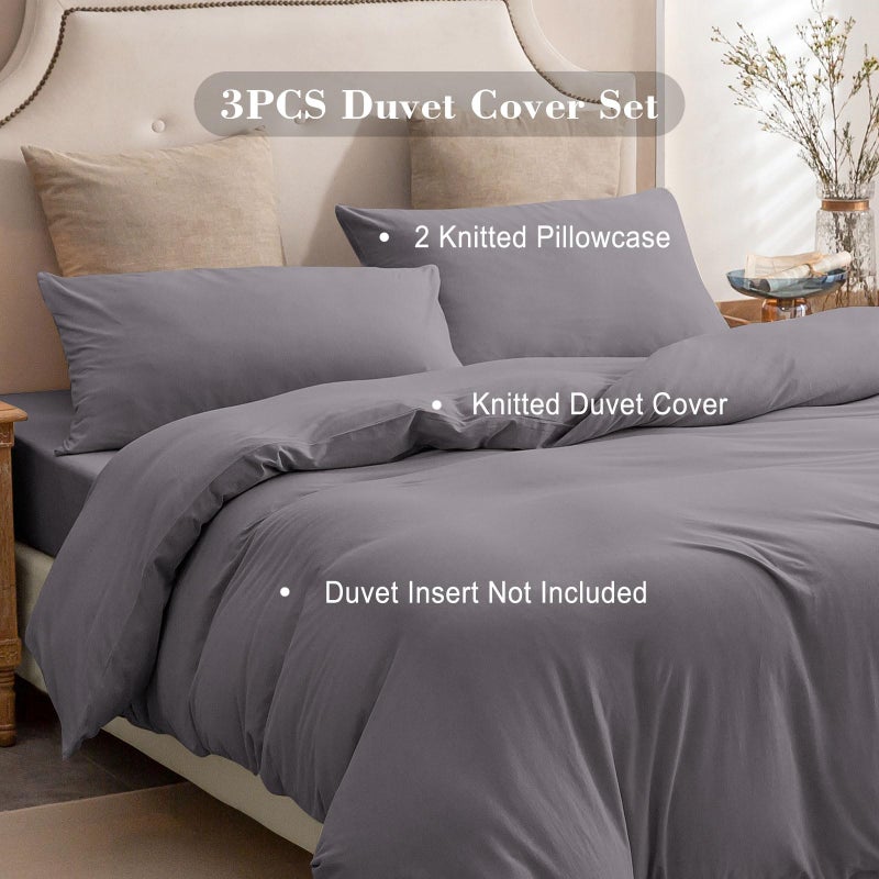 PURE ERA PURE ERA Jersey Knit Duvet Cover Set 100% T-Shirt Cotton Super Soft Comfy 3pc Bedding Set with Zipper Closure (Solid Grey Purple  King  104'' x 90'') - Image 4