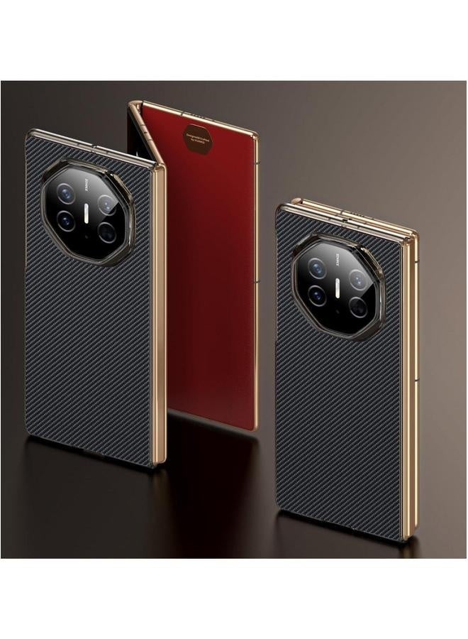 Carbon Fiber Texture Leather Compatible with Huawei Mate XT Ultimate Design Case Cover Ultra Thin Shockproof Back Luxury Plated Frame for