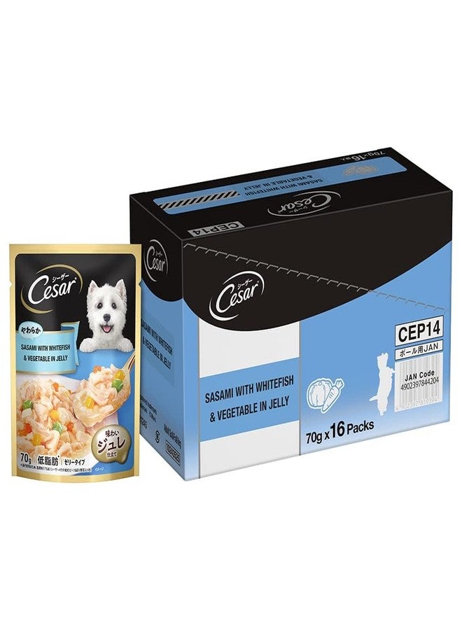 Cesar Premium Adult Wet Dog Food, Sasami with Whitefish & Vegetables in Jelly, 16 Pouches (16x70g) - Image 1