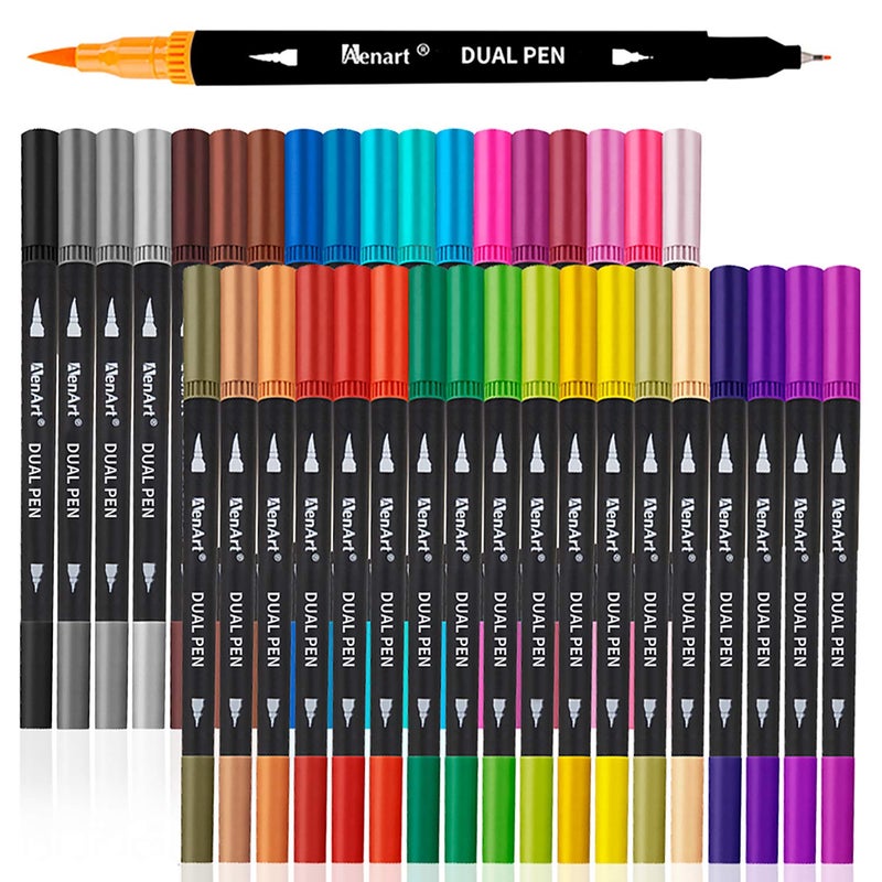 Aen Art Dual Markers Brush Pens Stocking Stuffers, 36 Art Markers Christmas Gifts for Teens, Double Tip Colored Pen for Adult Coloring Books Art Suppliers - Image 1