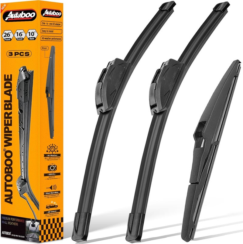 AUTOBOO 26"+16" Windshield Wipers with 10" Rear Wiper Blade Replacement for Toyota Rav4 2013 2014 2015 2016 2017 2018-Original Factory Quality (Pack of 3) - Image 1