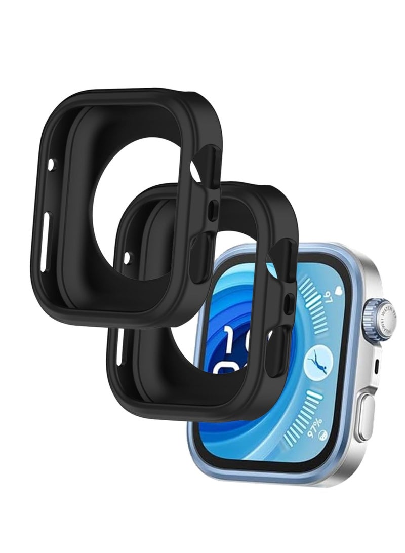 2 Pack Case for Huawei FIT4 Pro Smartwatch Hollow-Out Design,Shockproof Semi-Around TPU Protective Case Cover for FIT4 Pro Watch Accessories-Black - Image 1