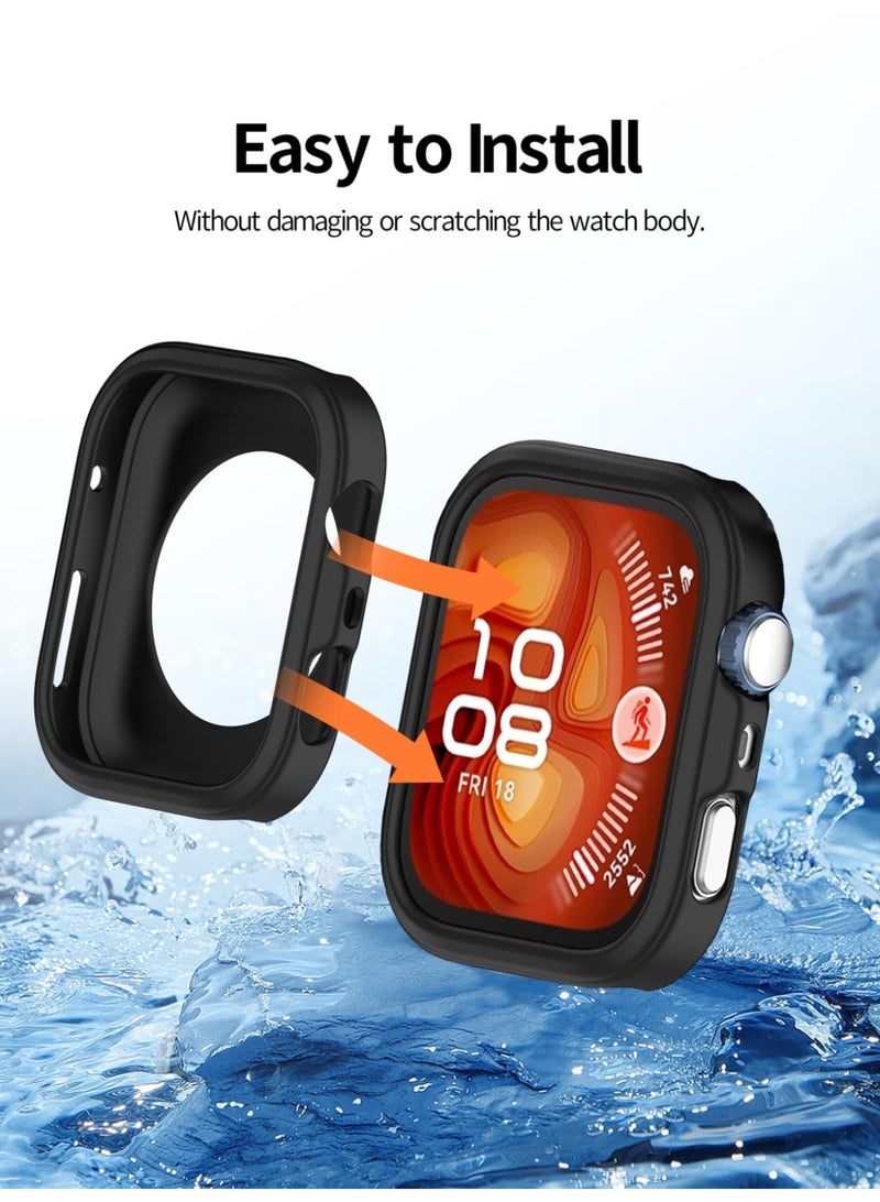 2 Pack Case for Huawei FIT4 Pro Smartwatch Hollow-Out Design,Shockproof Semi-Around TPU Protective Case Cover for FIT4 Pro Watch Accessories-Black - Image 2