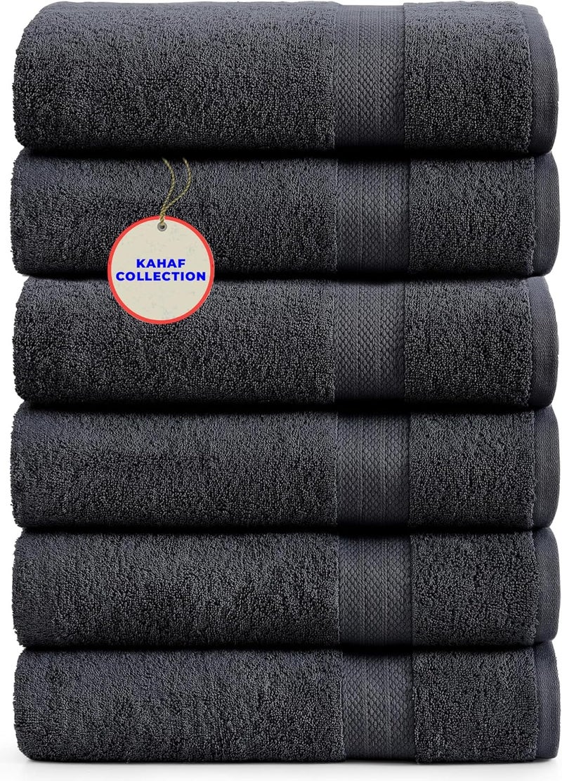 KAHAF COLLECTION 100% Cotton Bath Towels, 24x48 Pack of 6 Towels, Quick Dry, Highly Absorbent, Soft Feel Towel, Gym, Spa, Bathroom, Shower, Pool, Luxury Soft Towels (Grey, 24x48-6 Pack) - Image 1