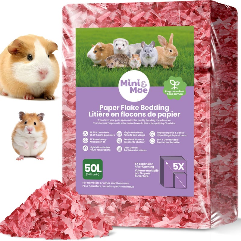 mini&moe Hamster Bedding 50L: Dust-Free and Odor Control Moisture Absorbent Unscented Natural Paper Small Pet Bedding - for Guinea Pigs, Hamsters, Chinchilla,Rabbits,Rat,Ferret, and Gerbil, 50 Liters - Image 1