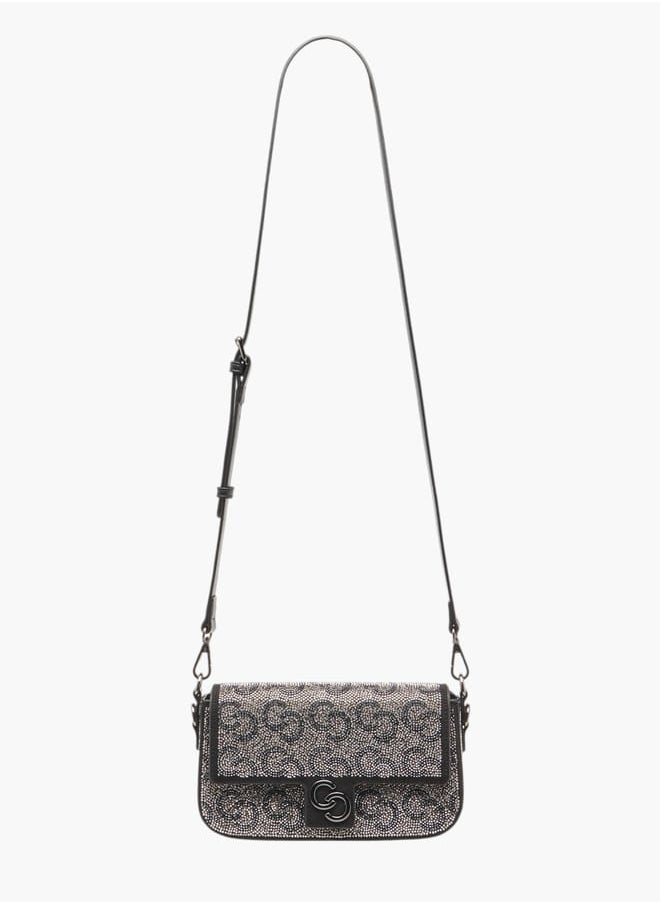 Celeste - Women Logo Embellished Crossbody Bag with Detachable Strap and Flap Closure Ramadan Collection - Image 1