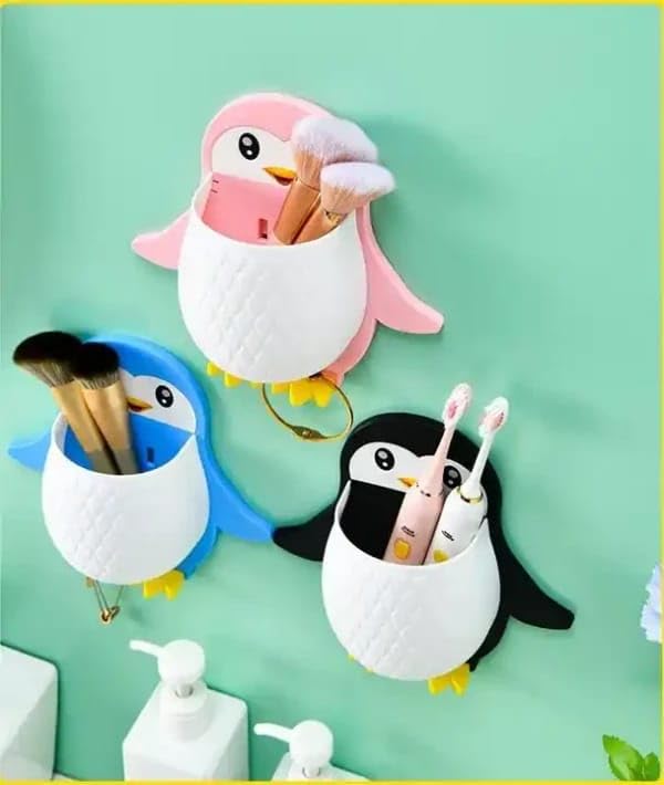 LEDHOLYT Penguin Storage Box Bedside Wall Toothbrush Holder Bedroom Phone Brackets Adhesive Wall Shelf Phone Holder Office Wall Organizer Pen Holder PPK24X9 - Image 5