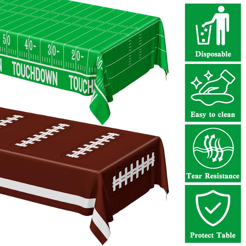 QZYL Football Party Tablecloths  2 PCS Rectangular Green Polyester Table Runner  108"" x 54""  Football Theme  Disposable for Game Day Parties - Image 3