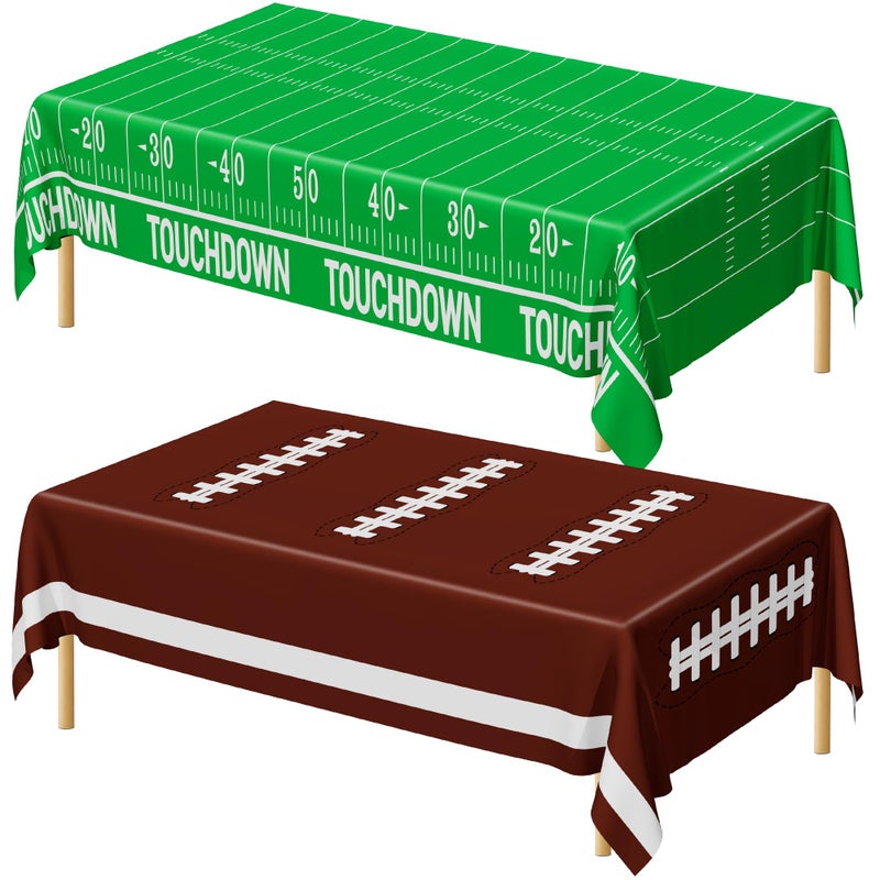 QZYL Football Party Tablecloths  2 PCS Rectangular Green Polyester Table Runner  108"" x 54""  Football Theme  Disposable for Game Day Parties - Image 1