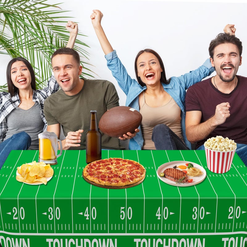 QZYL Football Party Tablecloths  2 PCS Rectangular Green Polyester Table Runner  108"" x 54""  Football Theme  Disposable for Game Day Parties - Image 4