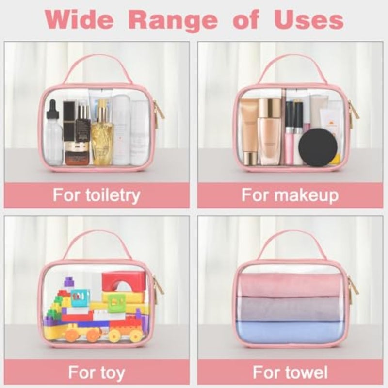 Clear Makeup Bags with Handles, 2 Pack PVC Toiletry Bag, Quart Size, Airline Compliant, for Women and Men, Pink - Image 3