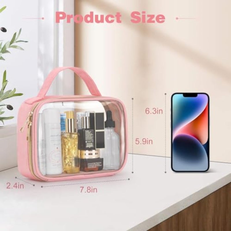 Clear Makeup Bags with Handles, 2 Pack PVC Toiletry Bag, Quart Size, Airline Compliant, for Women and Men, Pink - Image 4