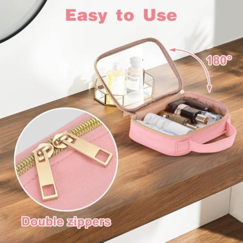 Clear Makeup Bags with Handles, 2 Pack PVC Toiletry Bag, Quart Size, Airline Compliant, for Women and Men, Pink - Image 2