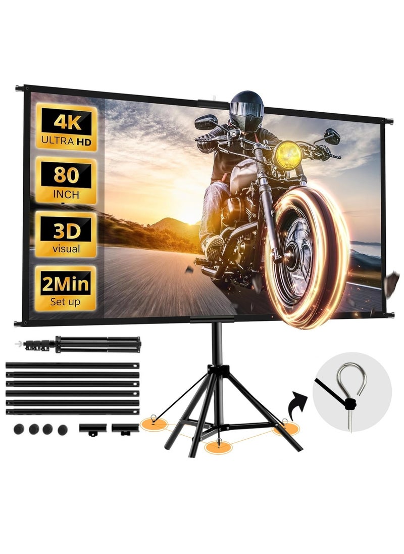 FlashHawk Updated Projector Screen - 120 inch Indoor Outdoor Projector Screen with Stand 16:9, 4K HD Projector Screen for Outdoor and Indoor Wall Hanging 2 IN 1 with Carry Bag, Ground Nails, For home theater, backyard, and camping  - Image 1