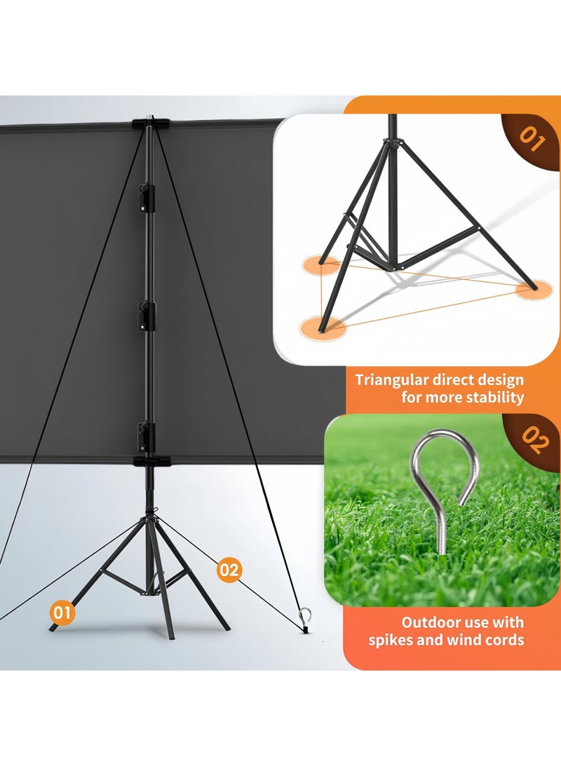 FlashHawk Updated Projector Screen - 120 inch Indoor Outdoor Projector Screen with Stand 16:9, 4K HD Projector Screen for Outdoor and Indoor Wall Hanging 2 IN 1 with Carry Bag, Ground Nails, For home theater, backyard, and camping  - Image 2