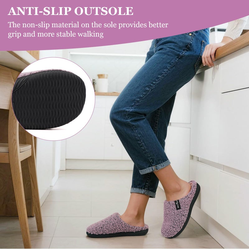 ERGOfoot Arch Support Orthopedic Slippers for Plantar Fasciitis, Sherpa Fleece Clog Style -Machine Washable Non-Slip Indoor Outdoor House Slippers for Women& Men/Pink Purple Marl W7 - Image 2