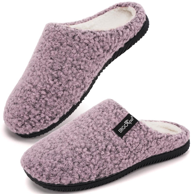 ERGOfoot Arch Support Orthopedic Slippers for Plantar Fasciitis, Sherpa Fleece Clog Style -Machine Washable Non-Slip Indoor Outdoor House Slippers for Women& Men/Pink Purple Marl W7 - Image 1