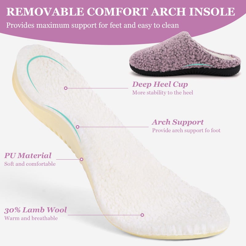 ERGOfoot Arch Support Orthopedic Slippers for Plantar Fasciitis, Sherpa Fleece Clog Style -Machine Washable Non-Slip Indoor Outdoor House Slippers for Women& Men/Pink Purple Marl W7 - Image 4