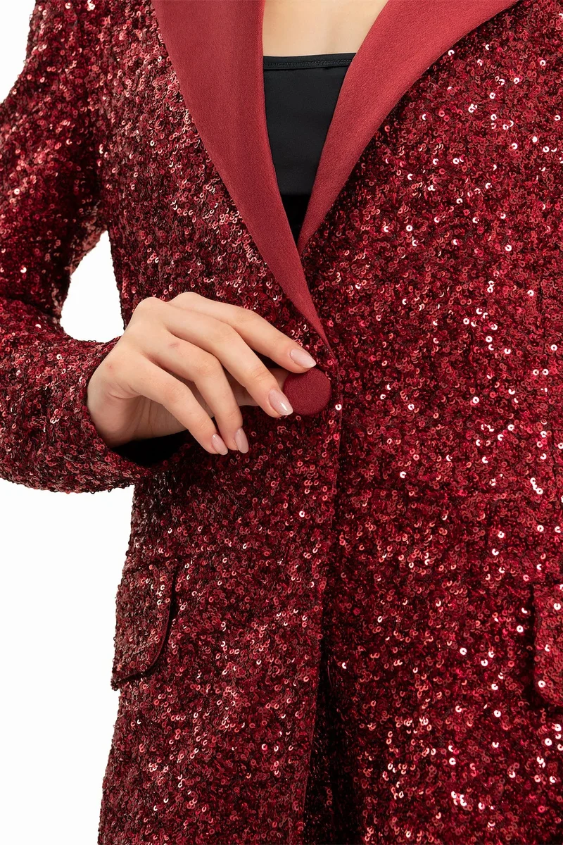 Wecre8 Women's Sequins Burgundy Set of Blazer and Trousers By WECRE8